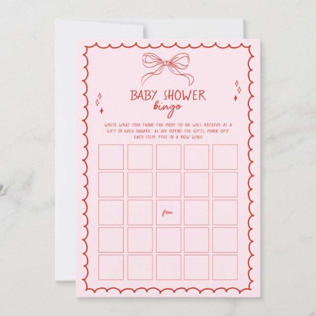 Invitation Hand Drawn Bow Christmas Baby Shower Bingo Game (Devant)