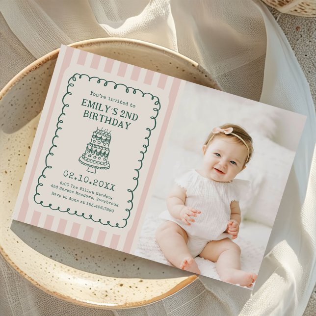 Invitation Hand Drawn Cake Quirky Unique Birthday Party Photo (Créateur téléchargé)