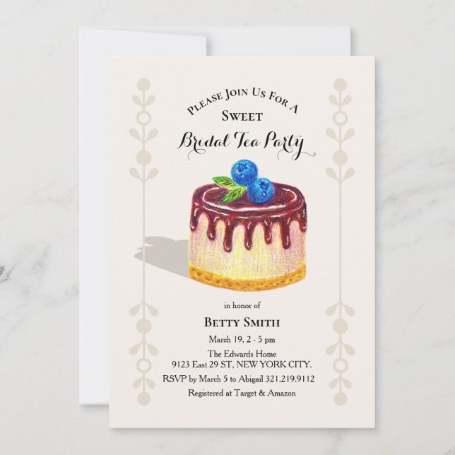 Invitation Hand Drawn Cake Sweet Tea Party Bridal Shower  (Devant)