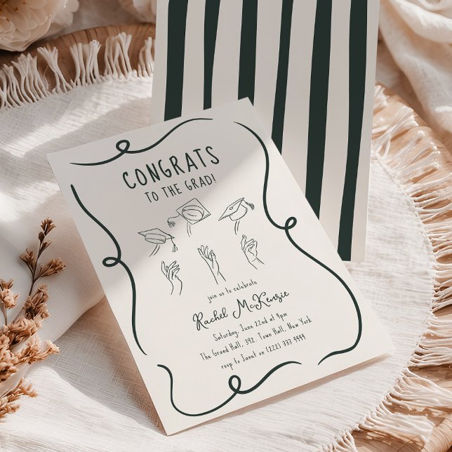 Invitation Hand-drawn Cap Throw Graduation Party (Créateur téléchargé)