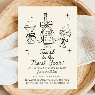 Invitation Hand Drawn Cheers New Years Eve Party In