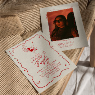 Invitation Hand Drawn Cheers To Quarante-ème Photo Anniversai