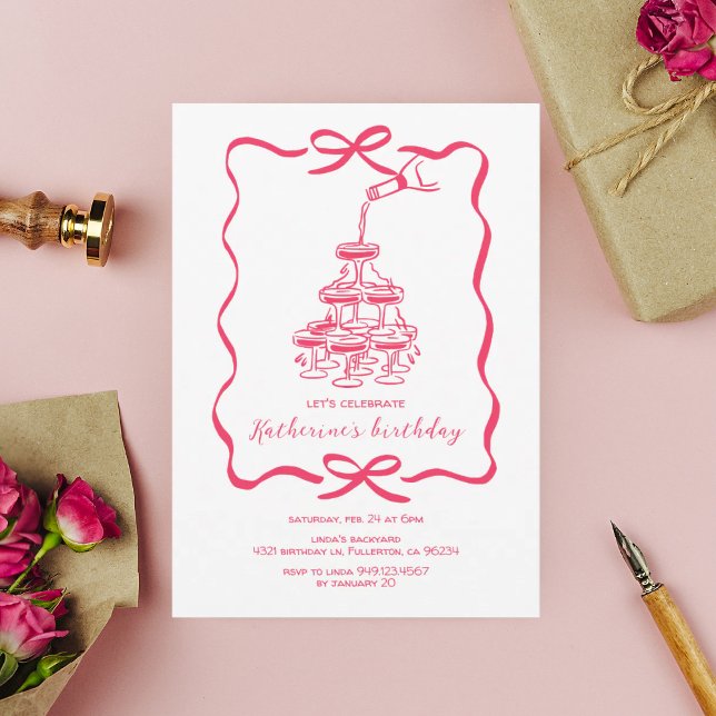 Invitation Hand Drawn Chic Pink Champagne Birthday Party (Créateur téléchargé)