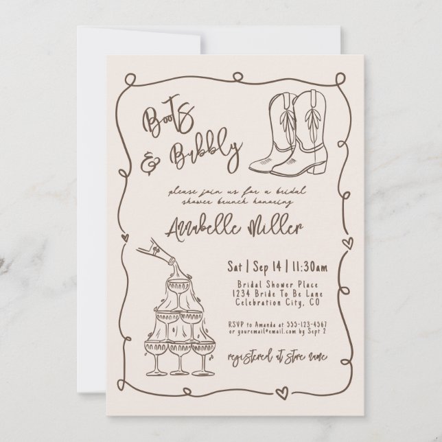 Invitation Hand Drawn Country Bridal Shower (Devant)