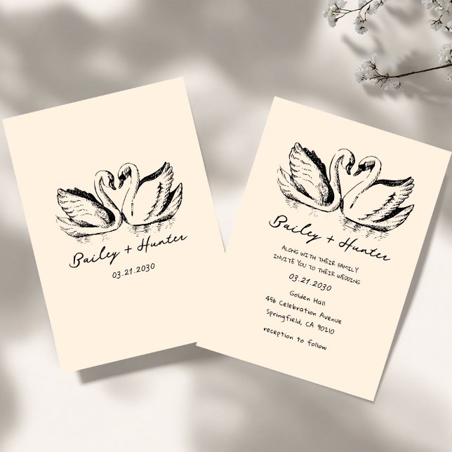 Invitation hand drawn  Couple Swan Whimsical Wedding (Créateur téléchargé)
