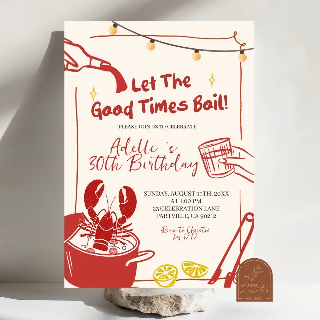 Invitation Hand Drawn Doodle crawfish boil Birthday party inv (Créateur téléchargé)