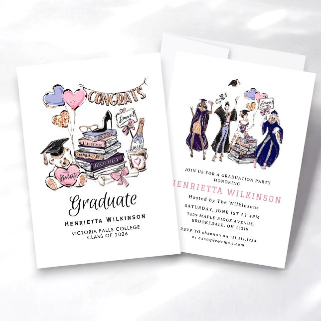 Invitation Hand Drawn Graduate Books Graduate Celebration (Créateur téléchargé)