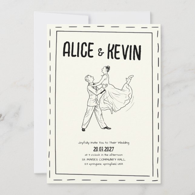 Invitation Hand Drawn Illustration Ivory Minimalist Wedding  (Devant)