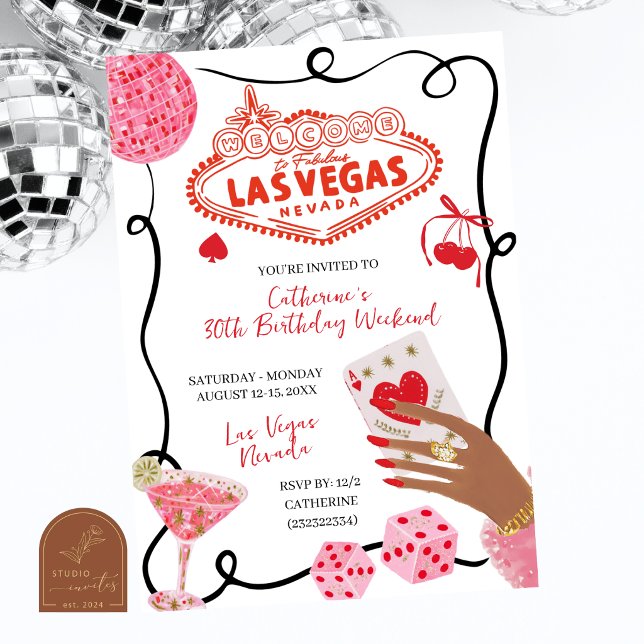 Invitation Hand Drawn Illustration Las Vegas Birthday Weekend (Créateur téléchargé)