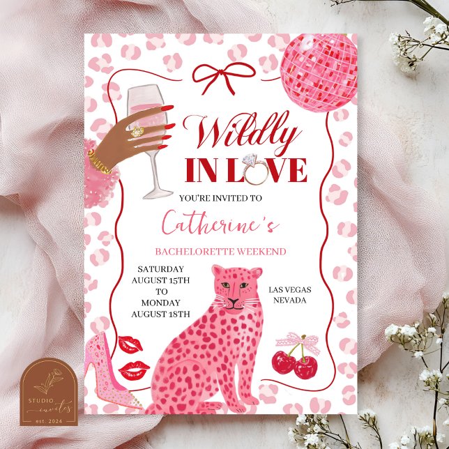 Invitation Hand Drawn Illustration Pink Bachelorette Weekend  (Créateur téléchargé)