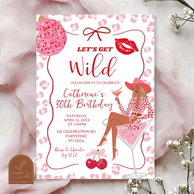 Invitation Hand Drawn Illustration Red Pink Let's Get Wild Bi (Créateur téléchargé)