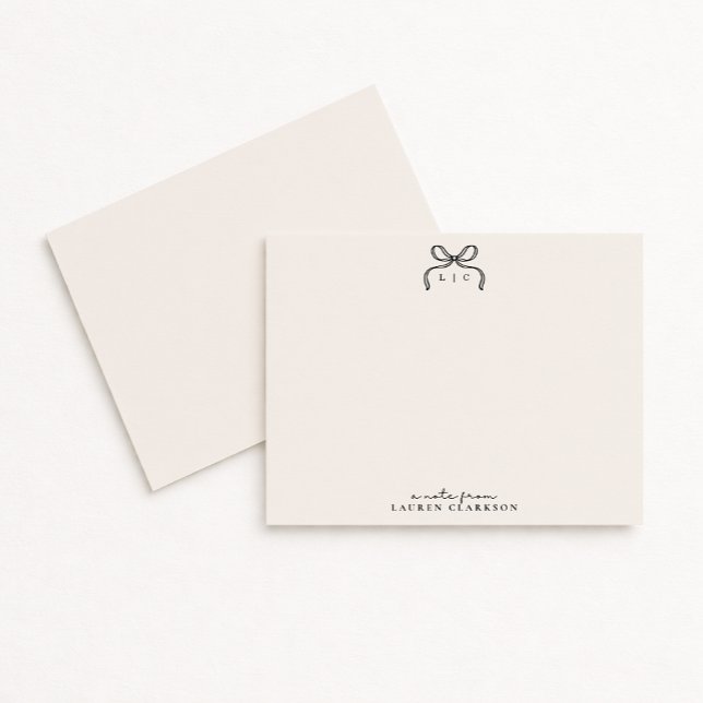 Invitation Hand Drawn Ivory and Black Bow Monogram Note Card (Créateur téléchargé)