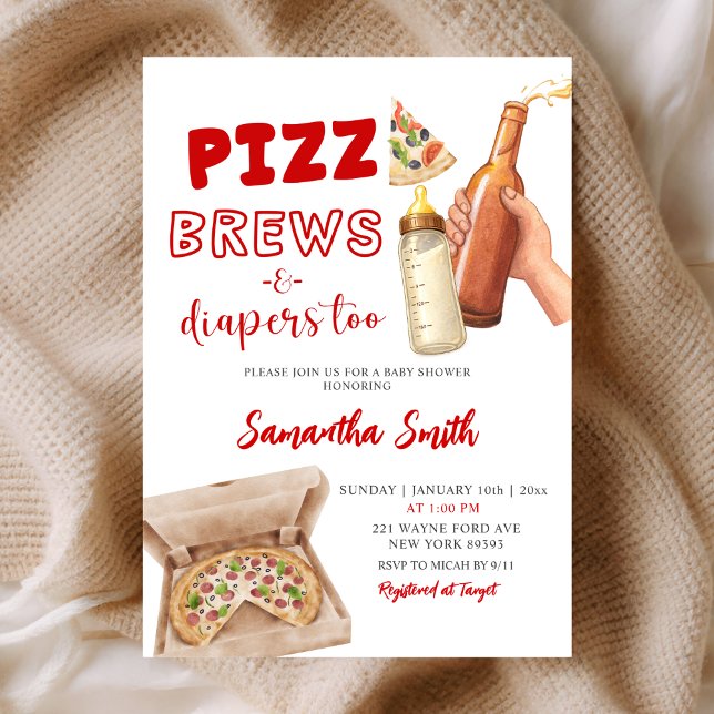 Invitation Hand Drawn Minimalist Pizza Brews and Diapers (Créateur téléchargé)