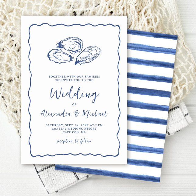 Invitation Hand Drawn Oysters Coastal Navy Blue Wedding (Créateur téléchargé)