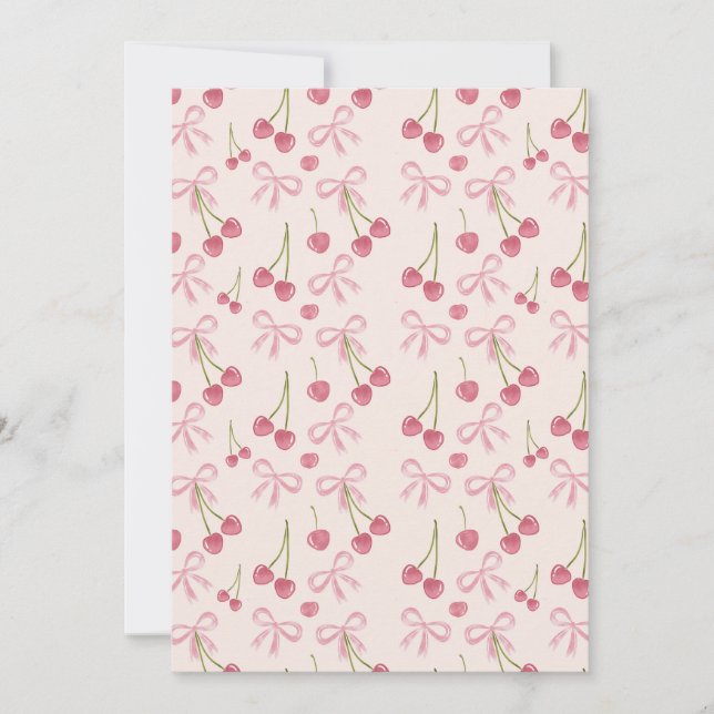 Invitation Hand-drawn Pink Cherry Coquette Seamless Pattern (Devant)