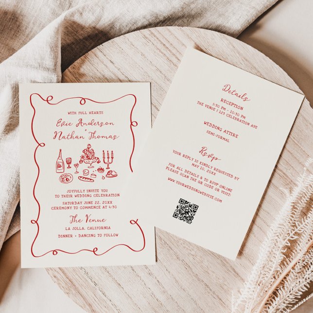Invitation Hand Drawn Red All in One Wedding  (Créateur téléchargé)