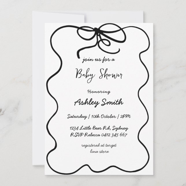 Invitation hand drawn ribbon baby shower. (Devant)
