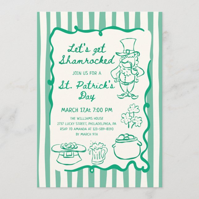 Invitation Hand Drawn Scribble Doodles Green St Patrick's Day (Devant)