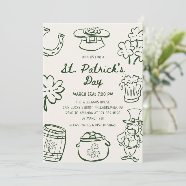 Invitation Hand Drawn Scribble Doodles St Patrick's Day (Debout devant)