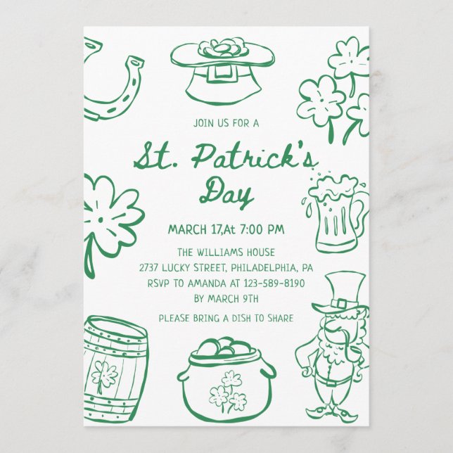 Invitation Hand Drawn Scribble Doodles St Patrick's Day Invit (Devant)