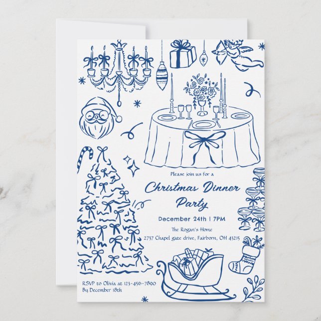 Invitation Hand Drawn Squiggle Doodles Christmas Party Invita (Devant)