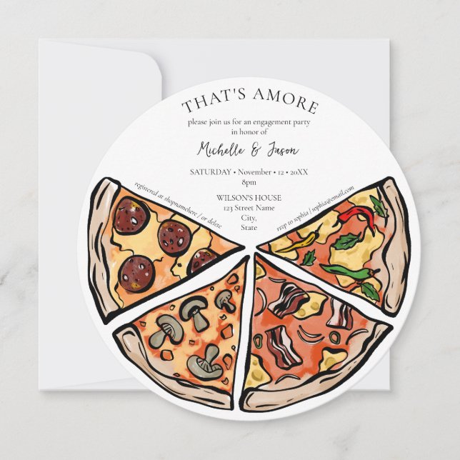 Invitation Hand Drawn That's Amore Pizza Fiançailles italien (Devant)