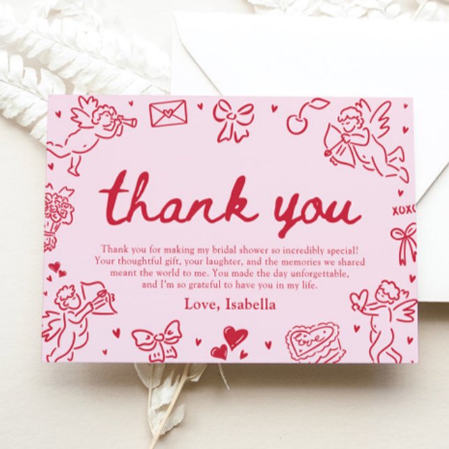 Invitation Hand Drawn Valentine Bridal Shower Thank You Card (Hand Drawn Valentine Bridal Shower Thank You Card)