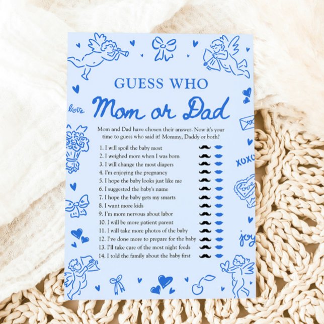 Invitation Hand Drawn Valentine Guess Who Mom or Dad Game (Hand Drawn Baby Shower Guess The Sweet Mess Game)