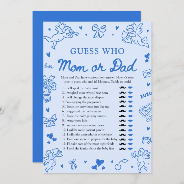 Invitation Hand Drawn Valentine Guess Who Mom or Dad Game (Devant / Derrière)