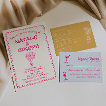Hand Drawn Vivid Pink Retro Funky Quirky Wedding