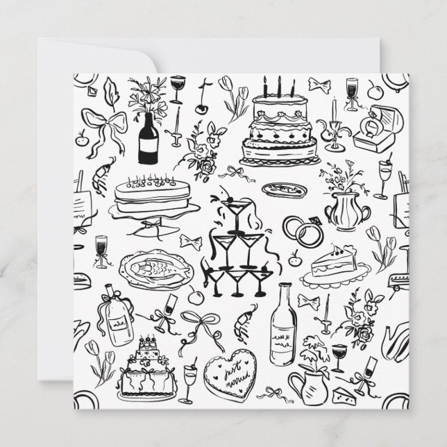 Invitation hand drawn wedding marriage champagne fountain (Devant)