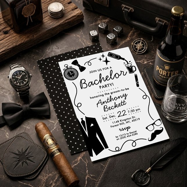Invitation Hand Drawn Whimsical Doodles Bachelor Party (Créateur téléchargé)