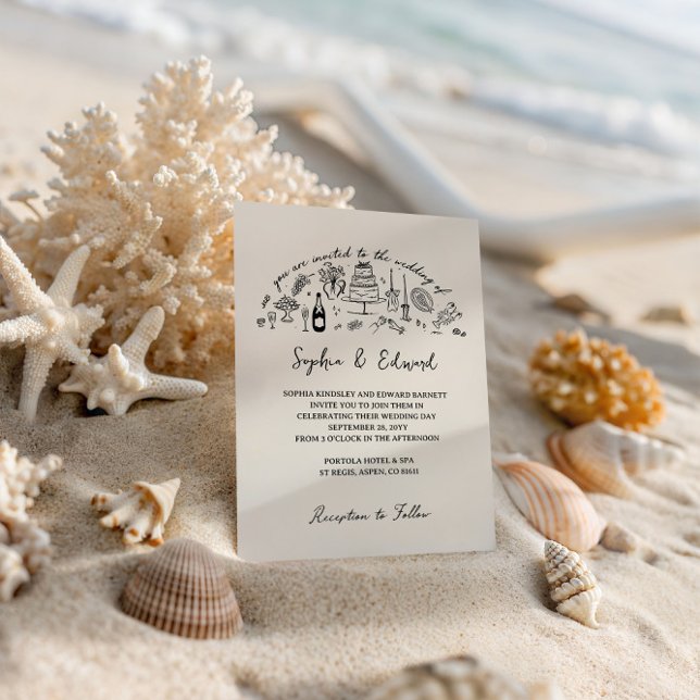 Invitation Hand-drawn whimsical line art wedding style (Créateur téléchargé)