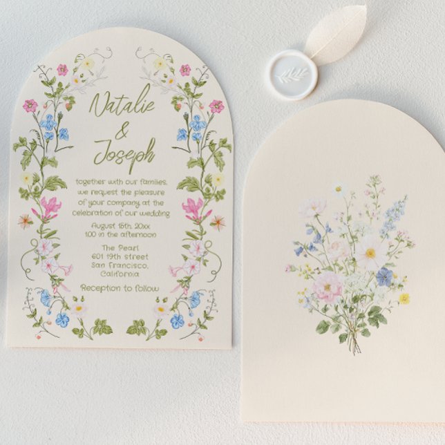 Invitation Hand Written Drawn Floral Summer Arched Wedding (Créateur téléchargé)