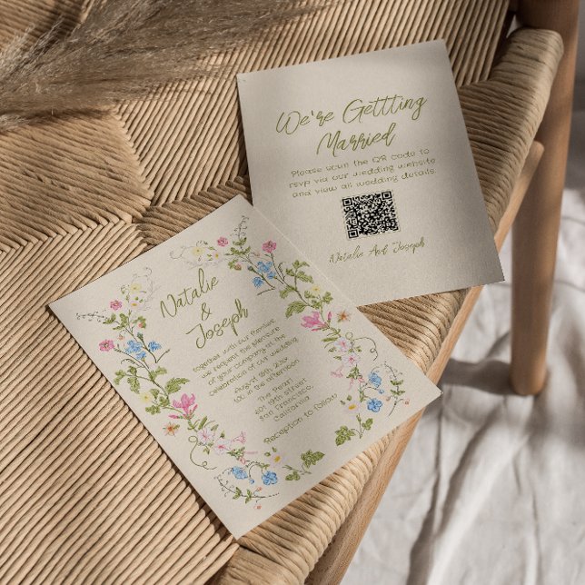 Invitation Hand Written Drawn Floral Summer QR Code Wedding (Créateur téléchargé)
