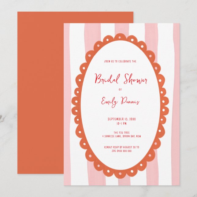 Invitation Handdrawn Whimsical Bold Bright Bridal Shower (Devant / Derrière)