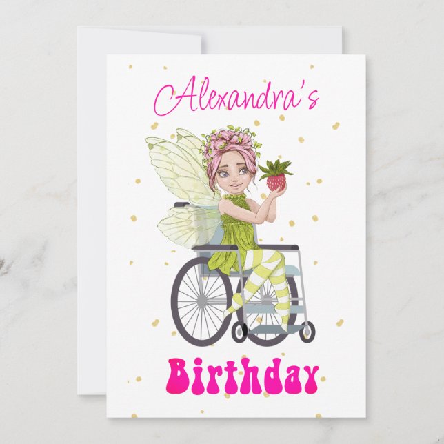 Invitation Handicap Fairy Pink Hair Girl Anniversaire (Devant)