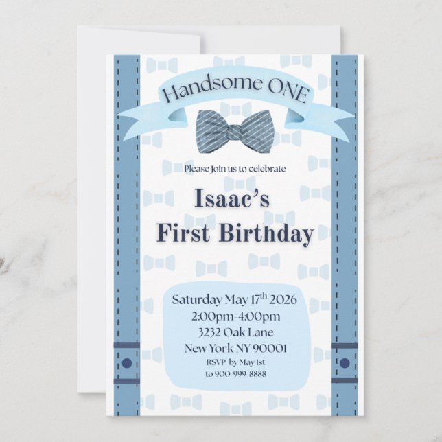 Invitation Handsome One Baby Boy First Birthday Party Invite (Devant)