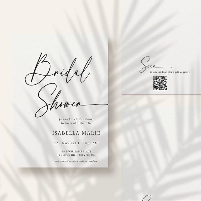 Invitation Handwritten Modern MInimal Script Bridal Shower (Front and back of flat 5x7 bridal shower invitation. Choose size, corner + paper style.)