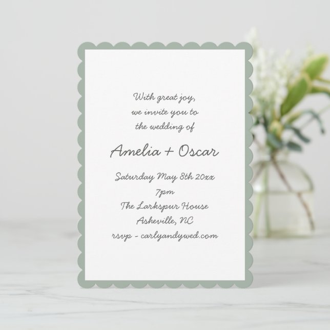 Invitation Handwritten Script Whimsy Sage Green Wedding (Debout devant)