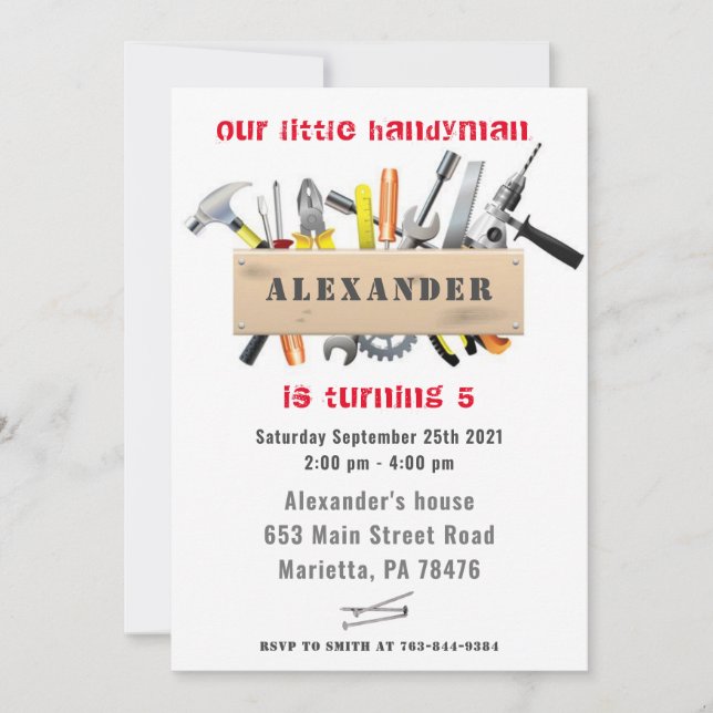 Invitation Handyman Outils et Gadgets Fête d'anniversaire (Devant)