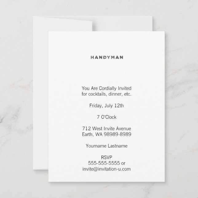 Invitation Handyman [Style Black Letterpress] (Devant)