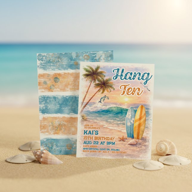 Invitation Hang Ten Rétro Surf Plage Anniversaire  (Créateur téléchargé)