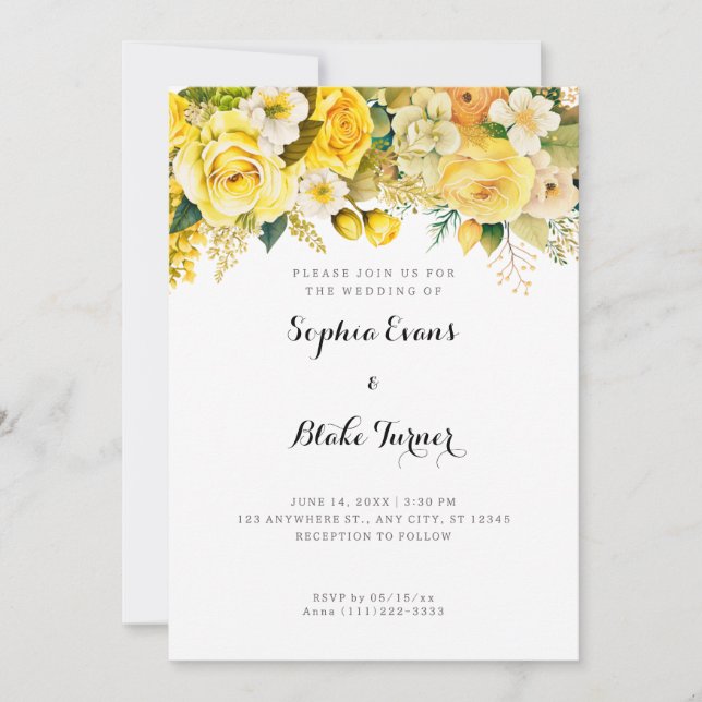 Invitation Hanging Fleurs Jaunes Blanc Jardin Mariage (Devant)