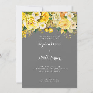Invitation Hanging Fleurs Jaunes Gris Mariage dans le jardin