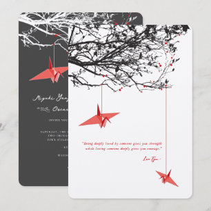 Invitation Hanging Red Paper Cranes Love Citation Mariage asi
