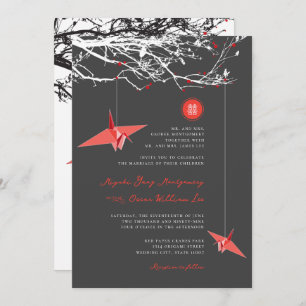 Invitation Hanging Red Paper Cranes Love Citation Mariage asi