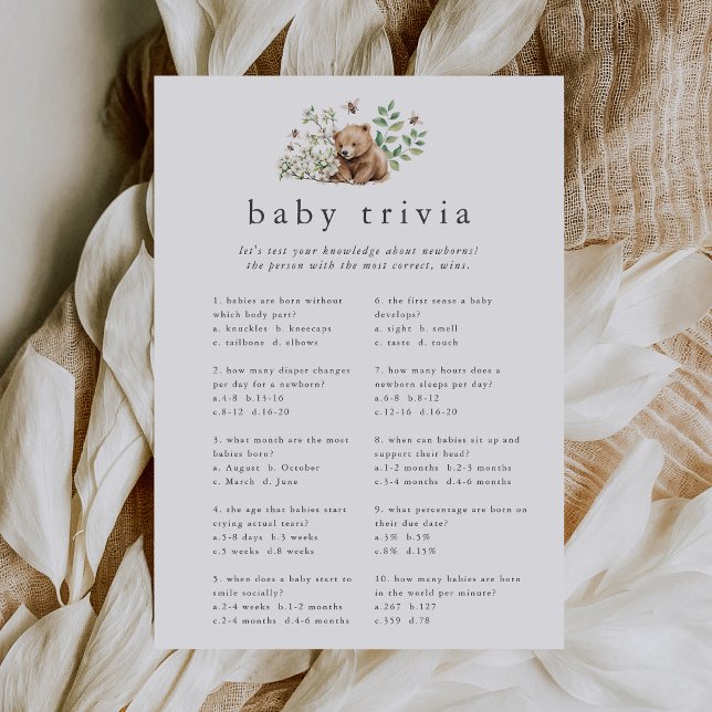 Invitation HANNAH Bear Woodland Baby shower Trivia Game Card (HANNAH Bear Woodland Baby Shower Trivia Game Card)