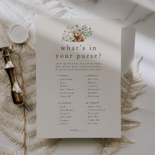 Invitation HANNAH Vintage Bear What's In Your Purse Game Card