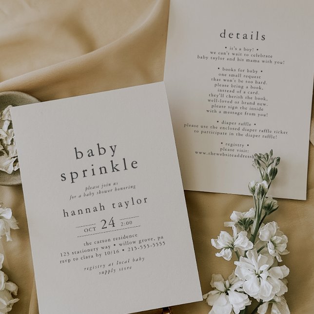 Invitation HANNAH Vintage Crème Boho Simple Bébé Sprinkel (HANNAH Vintage Cream Boho Simple Baby Sprinkle Invitation)